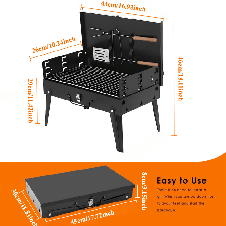 Lisslune | Grillmate Fold – Foldable Steel Suitcase Grill for Garden, Camping & Outdoor BBQ