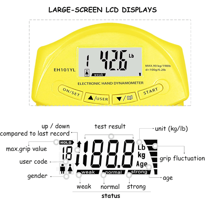 Lisslune | HANDPOWER PRO – Digital Hand Dynamometer for Precise Grip Strength Measurement up to 90kg