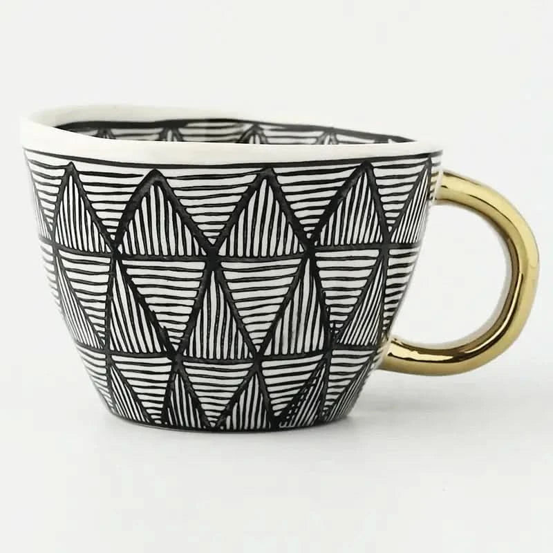 Lisslune | Hand‑Painted Ceramic Mug with Gold Handle