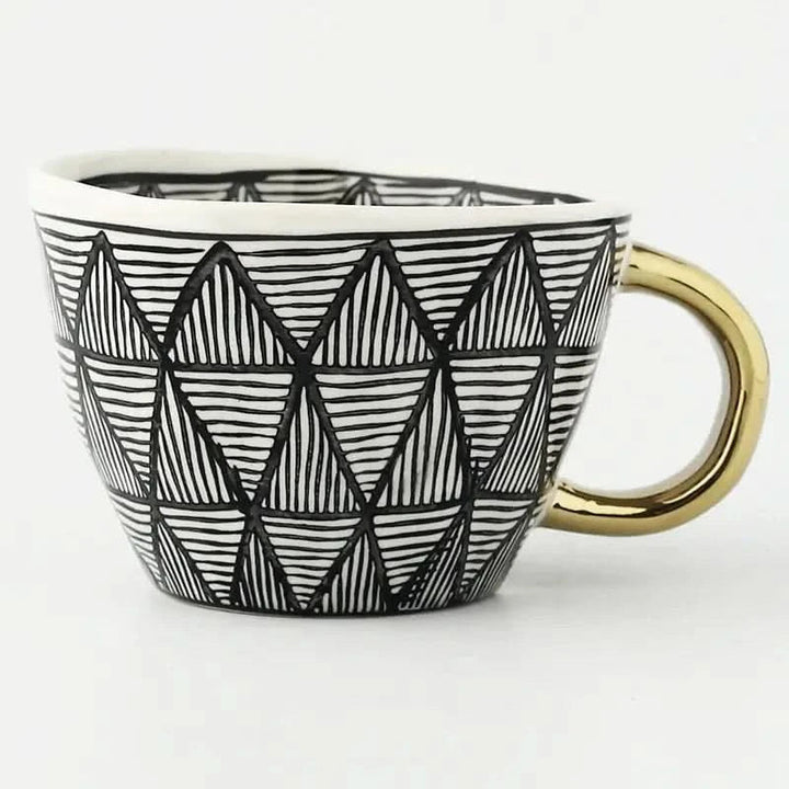 Lisslune | Hand‑Painted Ceramic Mug with Gold Handle