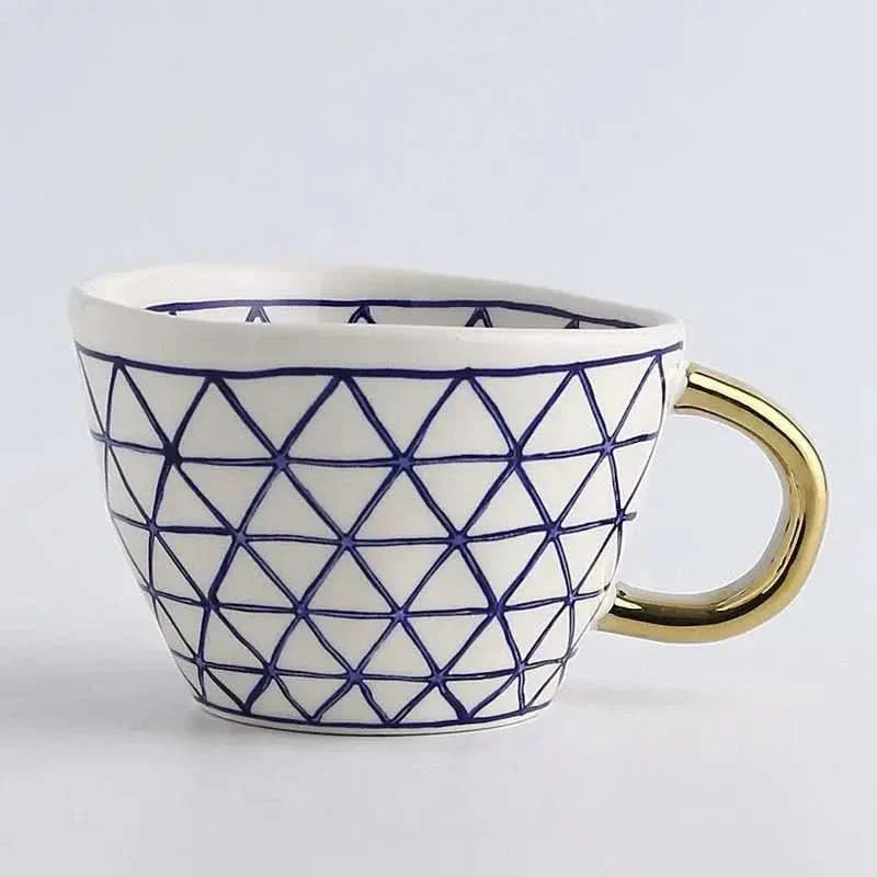 Lisslune | Hand‑Painted Ceramic Mug with Gold Handle