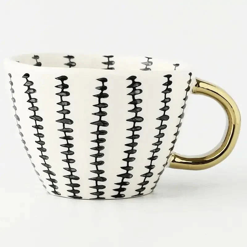 Lisslune | Hand‑Painted Ceramic Mug with Gold Handle