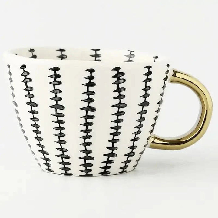 Lisslune | Hand‑Painted Ceramic Mug with Gold Handle