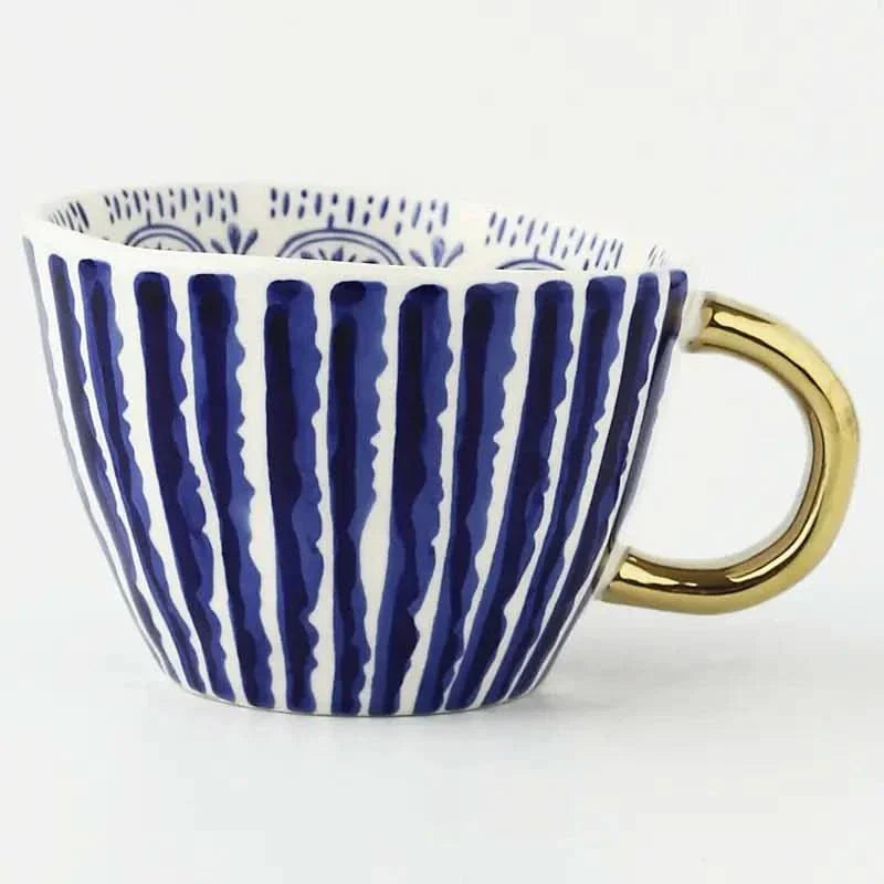 Lisslune | Hand‑Painted Ceramic Mug with Gold Handle