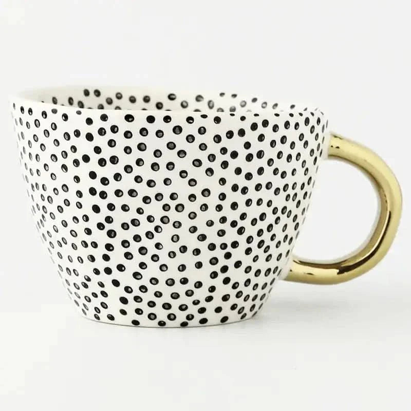 Lisslune | Hand‑Painted Ceramic Mug with Gold Handle