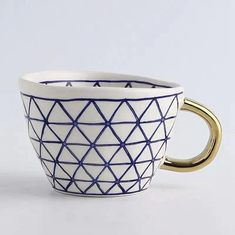 Lisslune | Hand‑Painted Ceramic Mug with Gold Handle