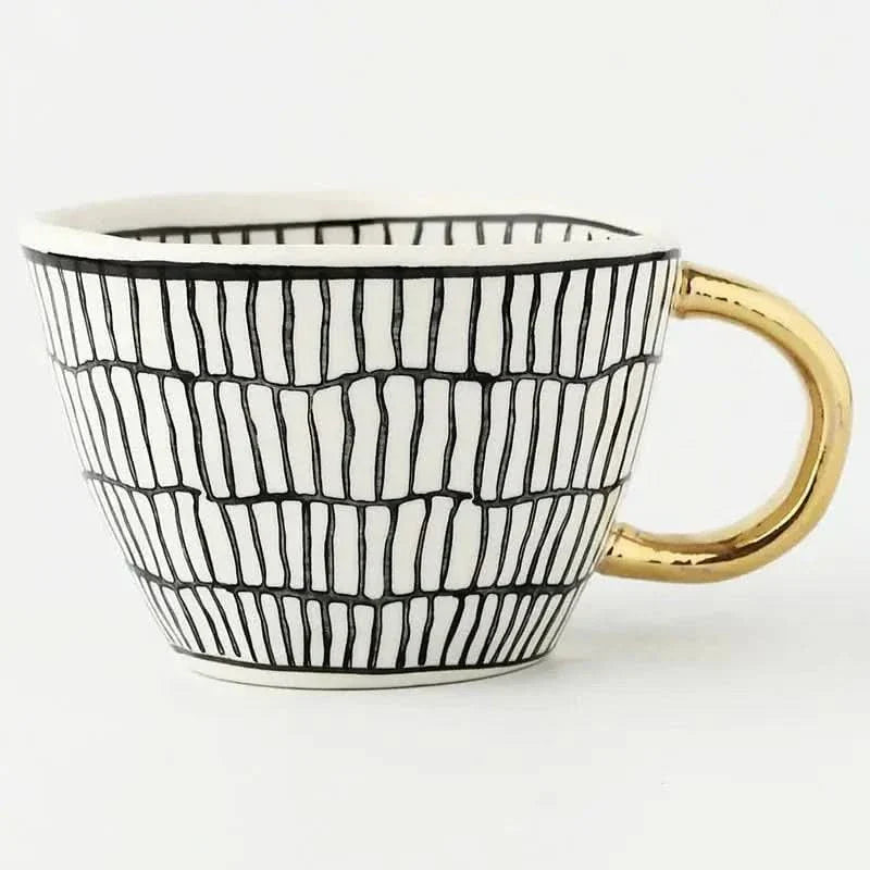 Lisslune | Hand‑Painted Ceramic Mug with Gold Handle