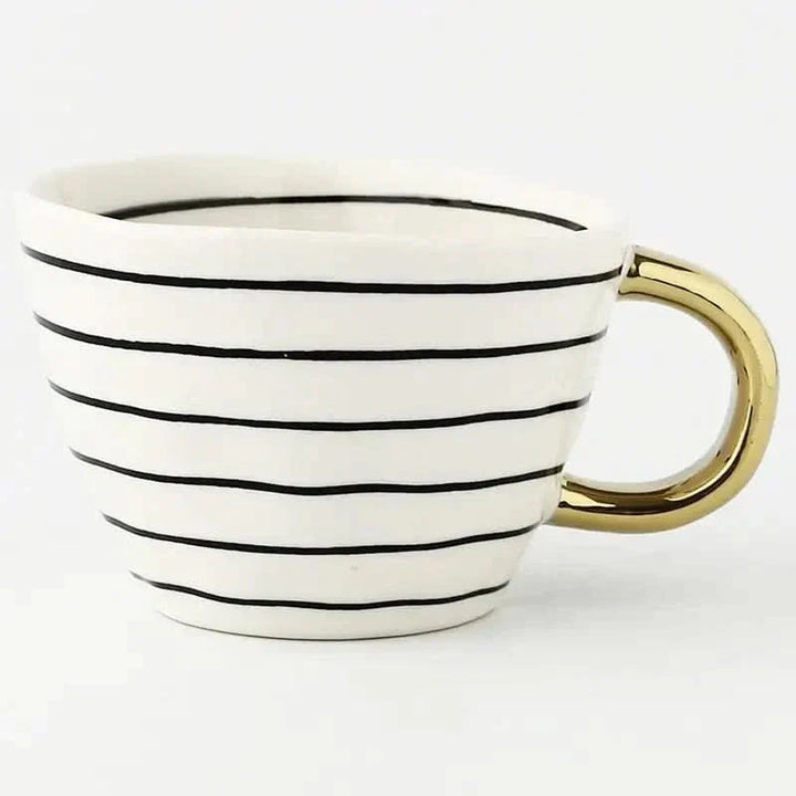 Lisslune | Hand‑Painted Ceramic Mug with Gold Handle