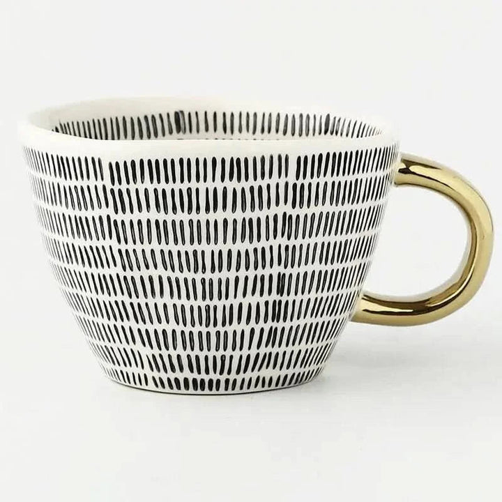 Lisslune | Hand‑Painted Ceramic Mug with Gold Handle