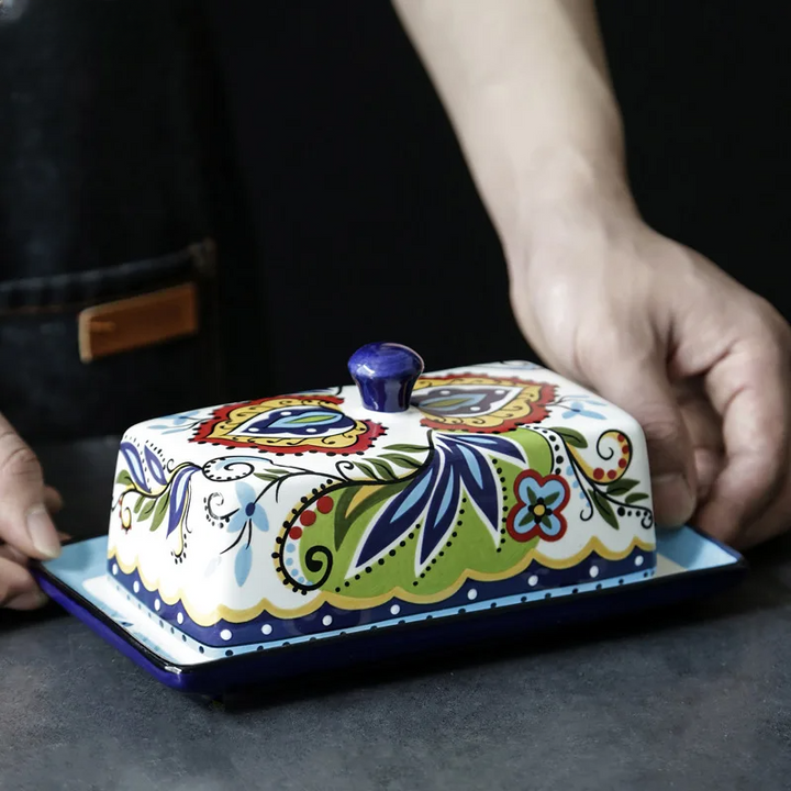 Lisslune | Hand-Painted Tuscan-Style Butter Dish - TuscanCharm