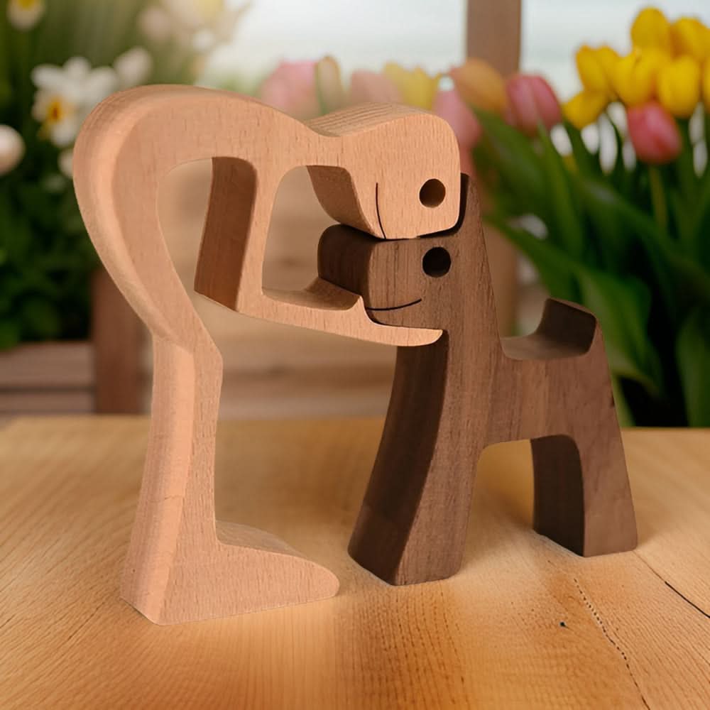 Lisslune | Handcrafted Wood Dog and Human Figurine