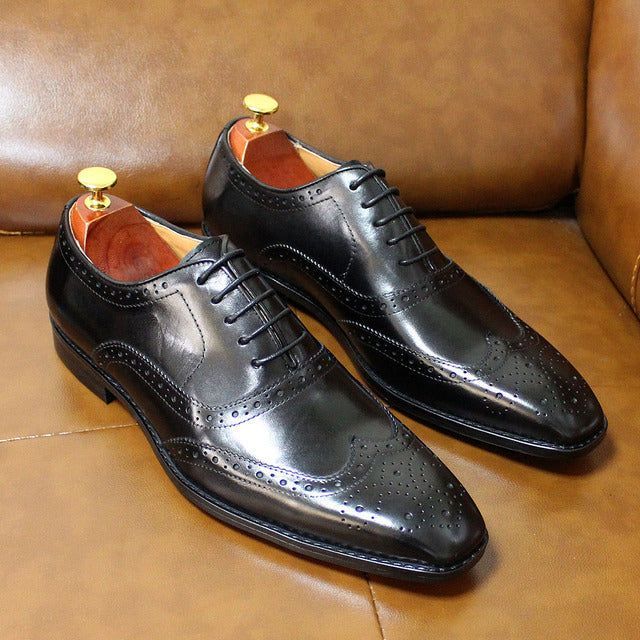 Lisslune | Handcrafted Men's Oxford Shoes Leather Brogue Dress Classic Business Formal Shoes