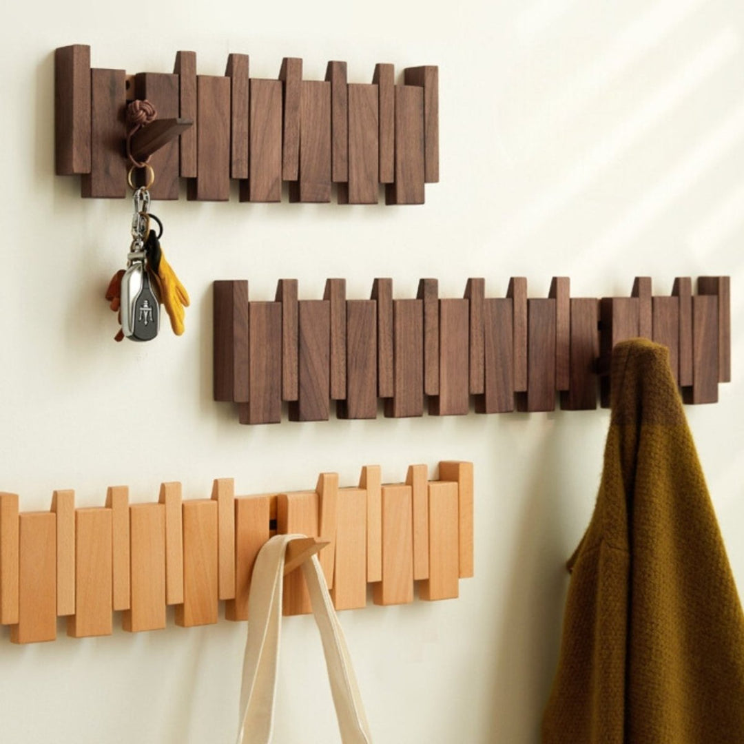 Lisslune | Handcrafted Wooden Piano Coatrack | Unique Design with 4-10 Hooks for Hallway, Bedroom & Office Storage