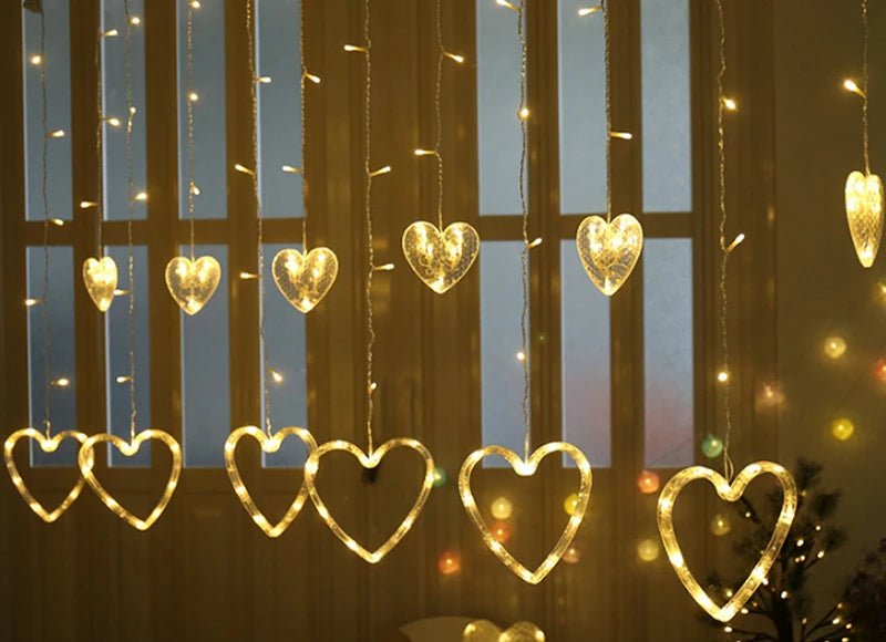 Lisslune | Heart-Shaped LED Curtain Lights – 3.5M Fairy Garland for Valentine’s Day, Weddings, Christmas, and Bedroom Party Decor (220V/110V)