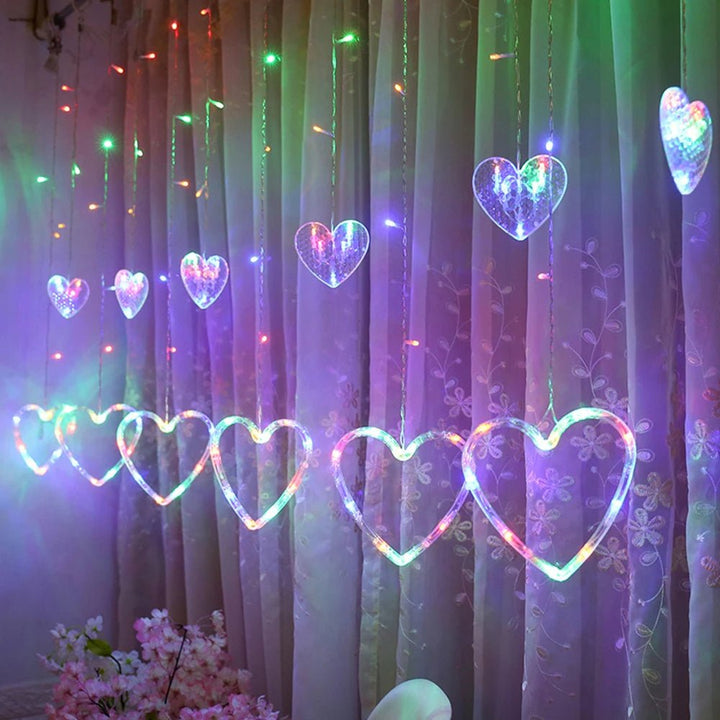Lisslune | Heart-Shaped LED Curtain Lights – 3.5M Fairy Garland for Valentine’s Day, Weddings, Christmas, and Bedroom Party Decor (220V/110V)