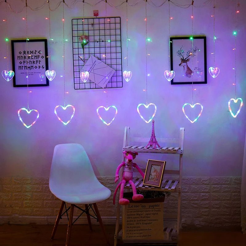 Lisslune | Heart-Shaped LED Curtain Lights – 3.5M Fairy Garland for Valentine’s Day, Weddings, Christmas, and Bedroom Party Decor (220V/110V)