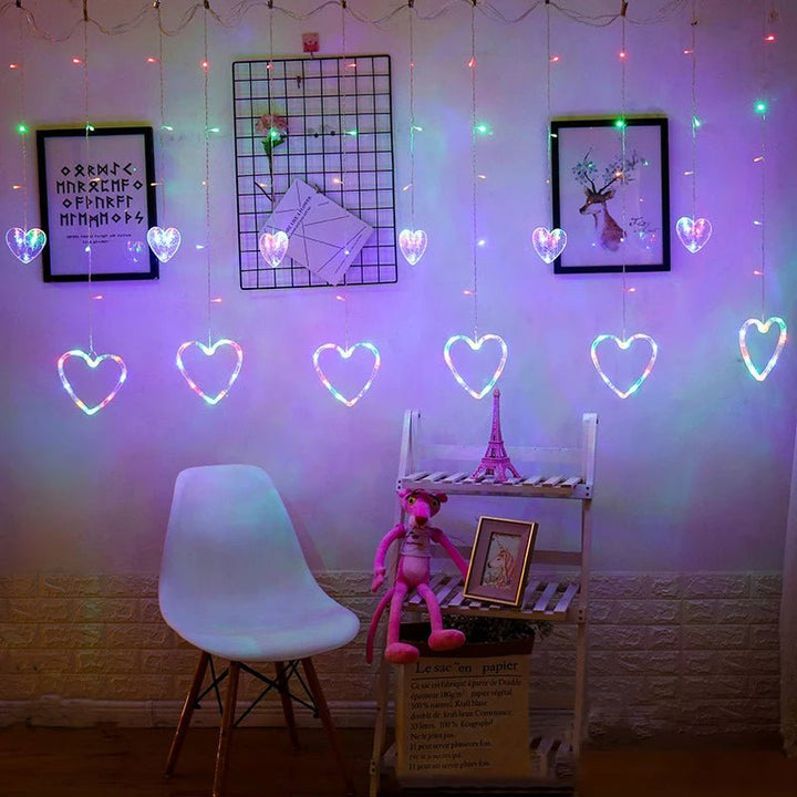 Lisslune | Heart-Shaped LED Curtain Lights – 3.5M Fairy Garland for Valentine’s Day, Weddings, Christmas, and Bedroom Party Decor (220V/110V)