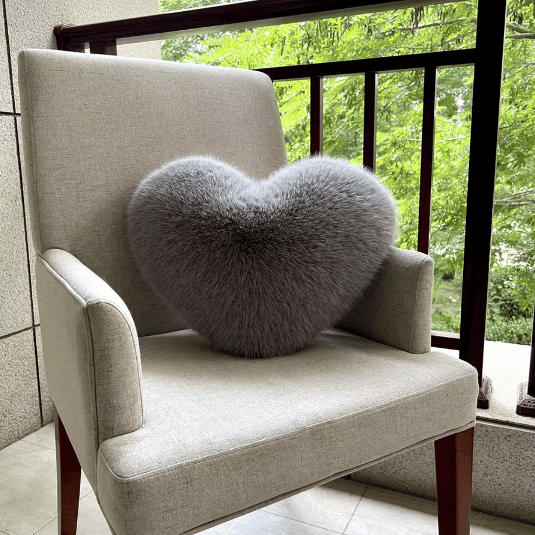 Lisslune | HEARTLUX – Soft Synthetic Fur Heart Pillow for Modern Home Decor