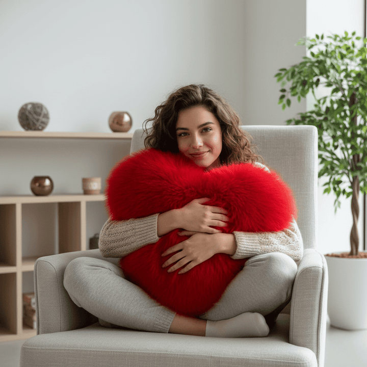 Lisslune | HEARTLUX – Soft Synthetic Fur Heart Pillow for Modern Home Decor