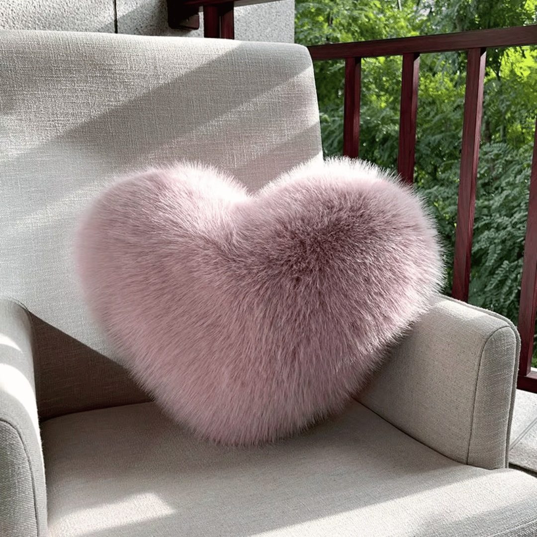 Lisslune | HEARTLUX – Soft Synthetic Fur Heart Pillow for Modern Home Decor