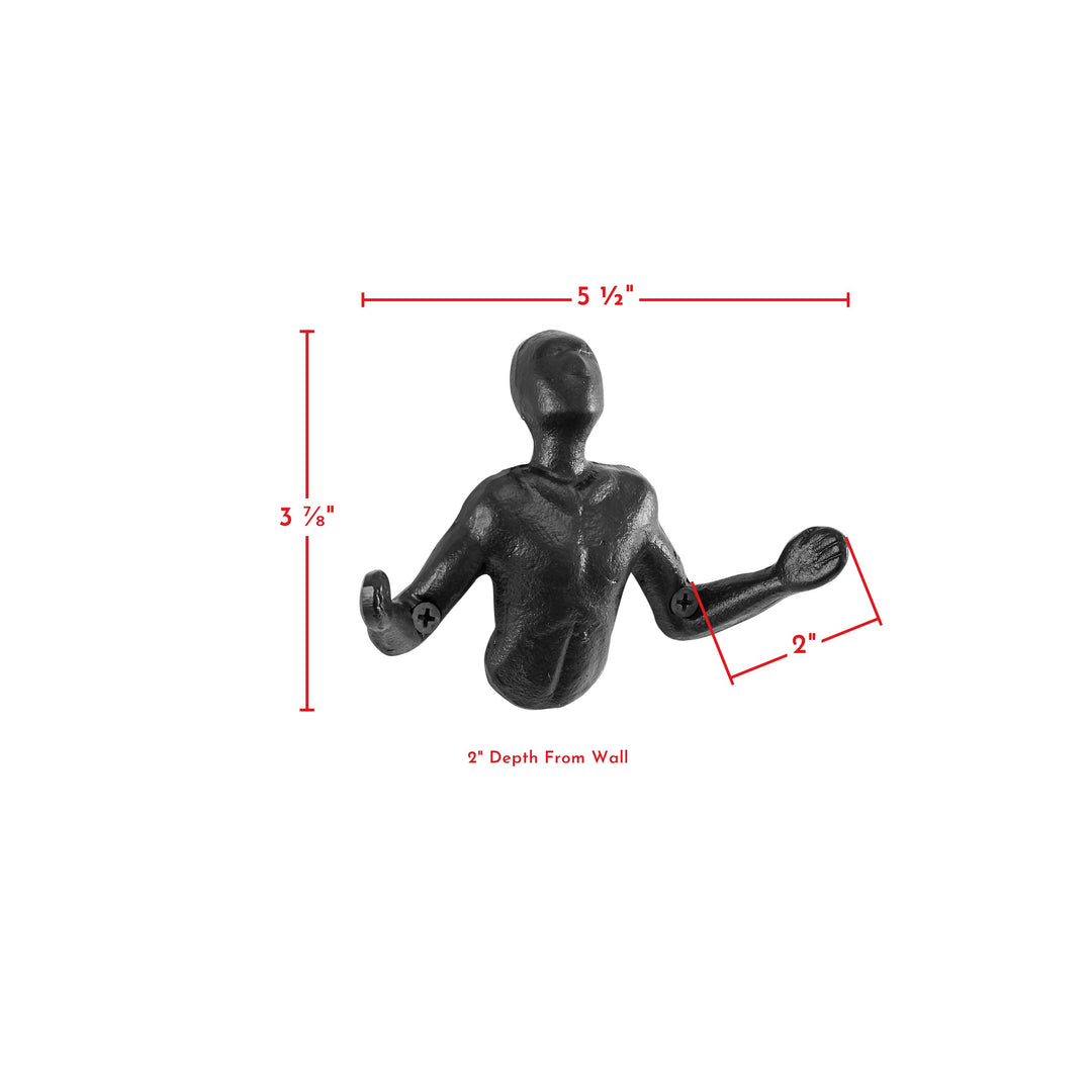 Lisslune | Protruding "Palms Up" Cast Iron Decorative Black Wall Mount Hooks (Set of 2)