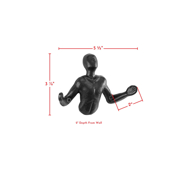 Lisslune | Protruding "Palms Up" Cast Iron Decorative Black Wall Mount Hooks (Set of 2)