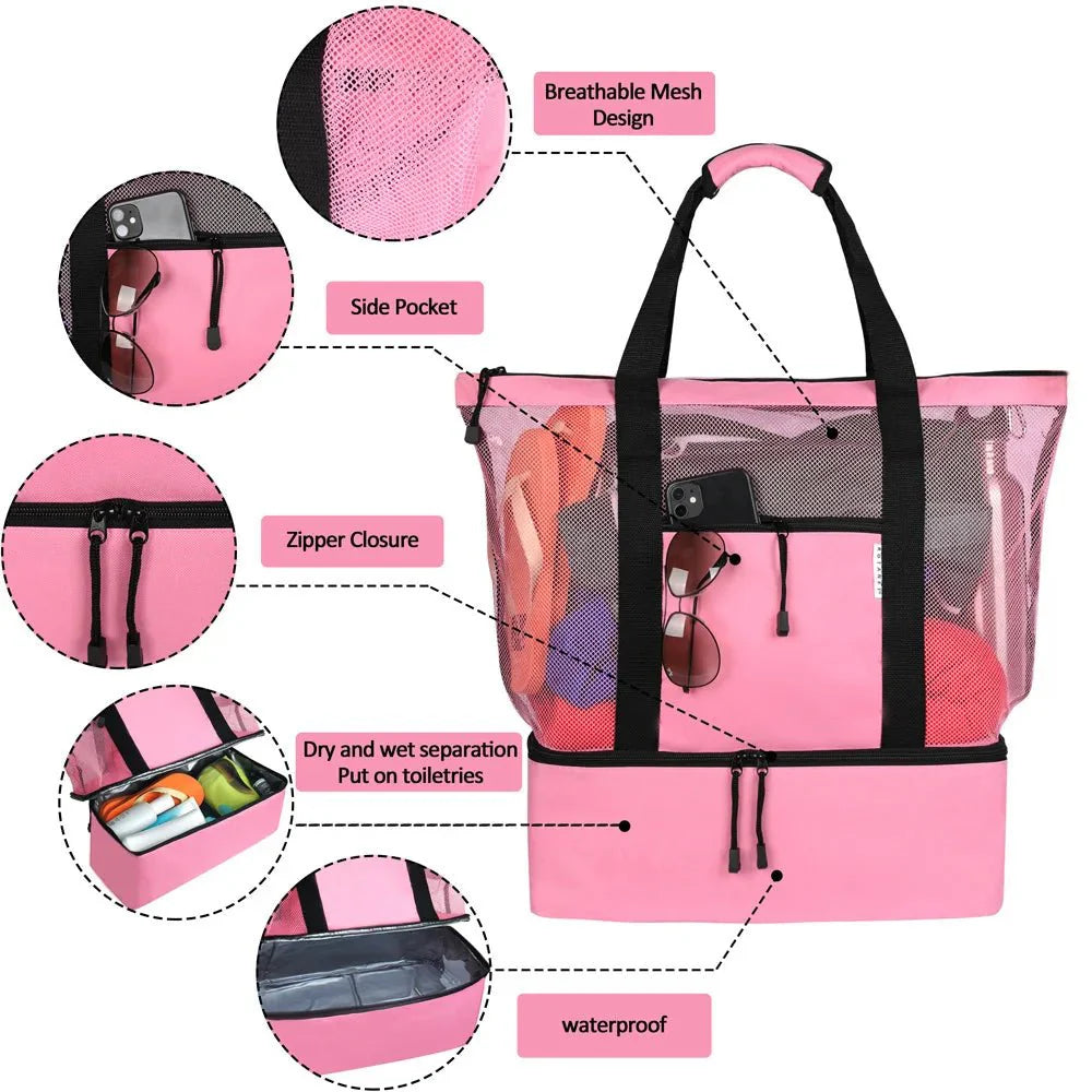 Lisslune | High-Capacity Picnic and Beach Bag – Waterproof, Double-Layer Mesh Design for Outdoor Adventures