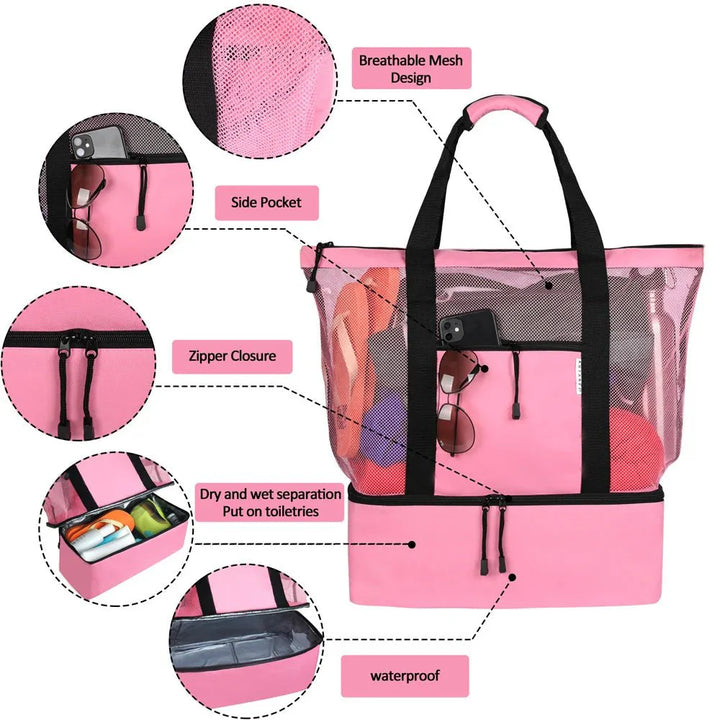 Lisslune | High-Capacity Picnic and Beach Bag – Waterproof, Double-Layer Mesh Design for Outdoor Adventures