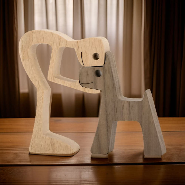 Lisslune | Handcrafted Wood Dog and Human Figurine