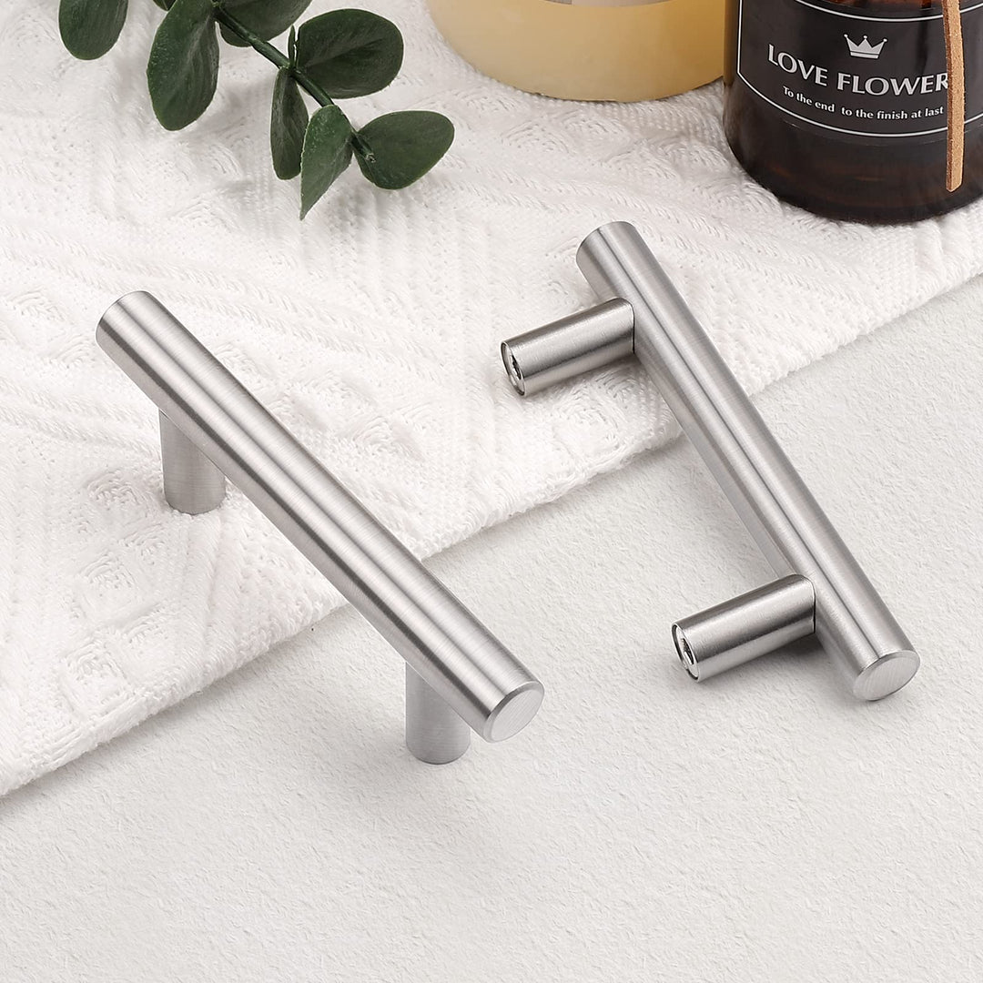Lisslune | Brushed Nickel Modern Stainless Steel Drawer Hardware T-Bar Handles