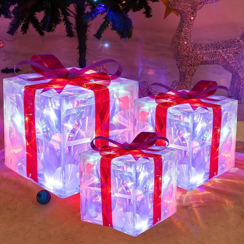 Lisslune | GlowBox LED Gift Boxes – Set of 3 Illuminated Christmas Gifts for Indoor and Outdoor