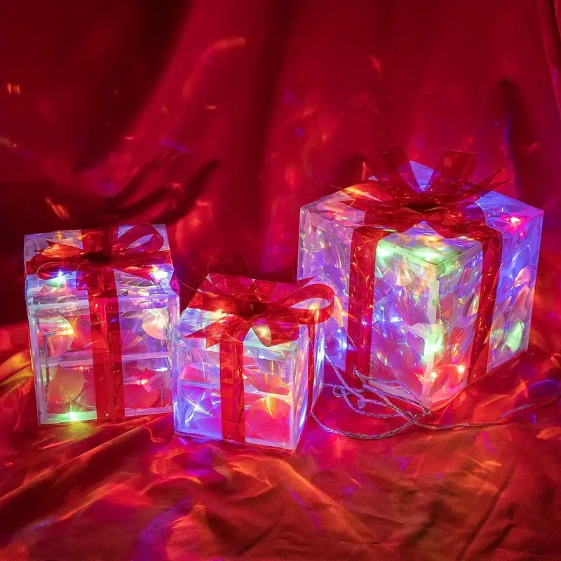 Lisslune | GlowBox LED Gift Boxes – Set of 3 Illuminated Christmas Gifts for Indoor and Outdoor