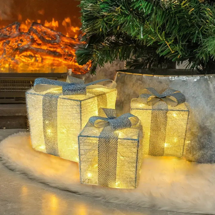 Lisslune | GlowBox LED Gift Boxes – Set of 3 Illuminated Christmas Gifts for Indoor and Outdoor