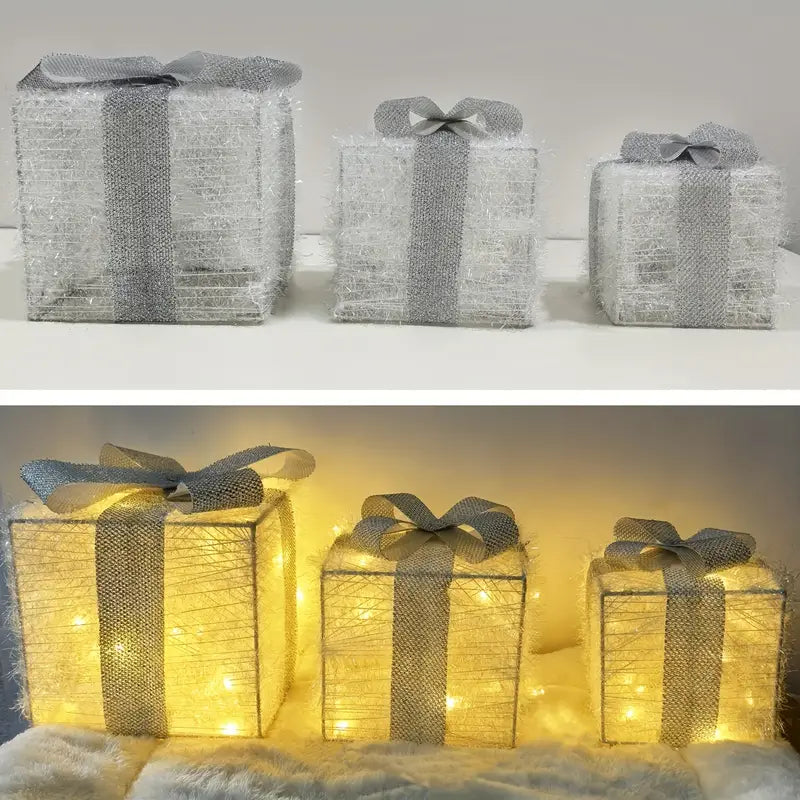 Lisslune | GlowBox LED Gift Boxes – Set of 3 Illuminated Christmas Gifts for Indoor and Outdoor
