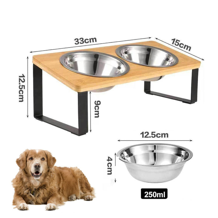 Lisslune | Elevated Dog Food Bowl – Bamboo Stand with Removable Stainless Steel Bowls