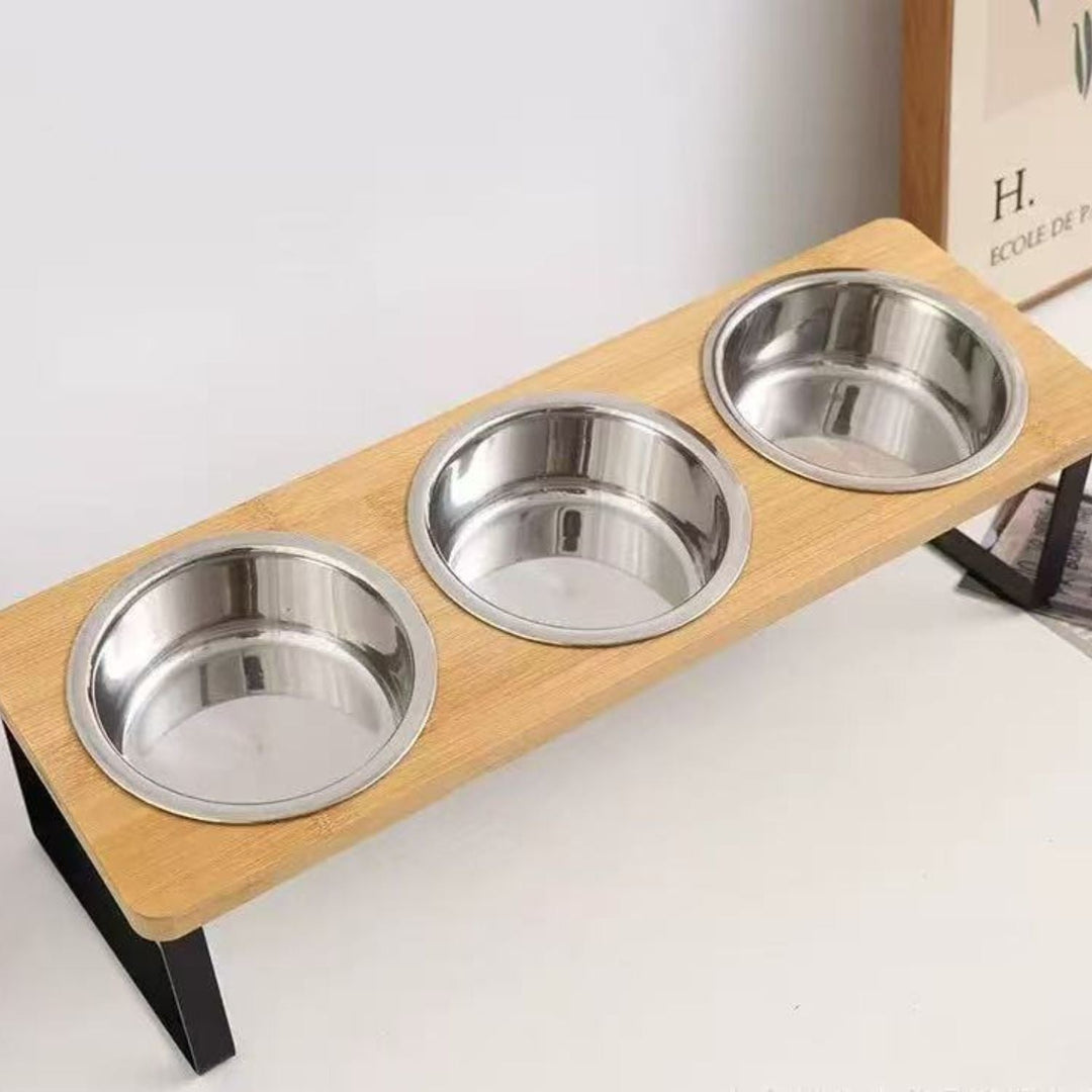 Lisslune | Elevated Dog Food Bowl – Bamboo Stand with Removable Stainless Steel Bowls