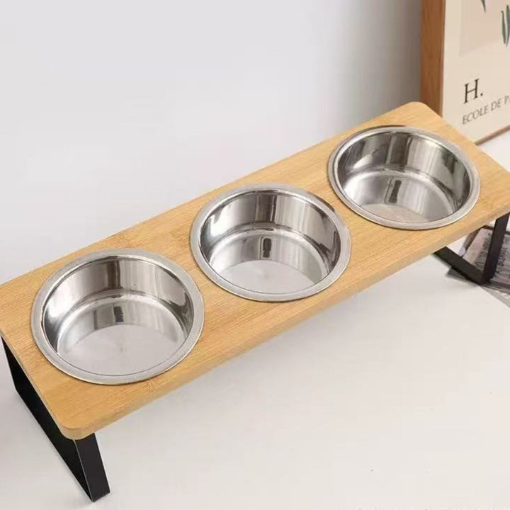 Lisslune | Elevated Dog Food Bowl – Bamboo Stand with Removable Stainless Steel Bowls