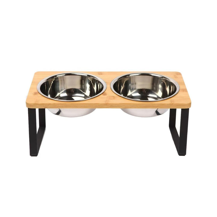 Lisslune | Elevated Dog Food Bowl – Bamboo Stand with Removable Stainless Steel Bowls