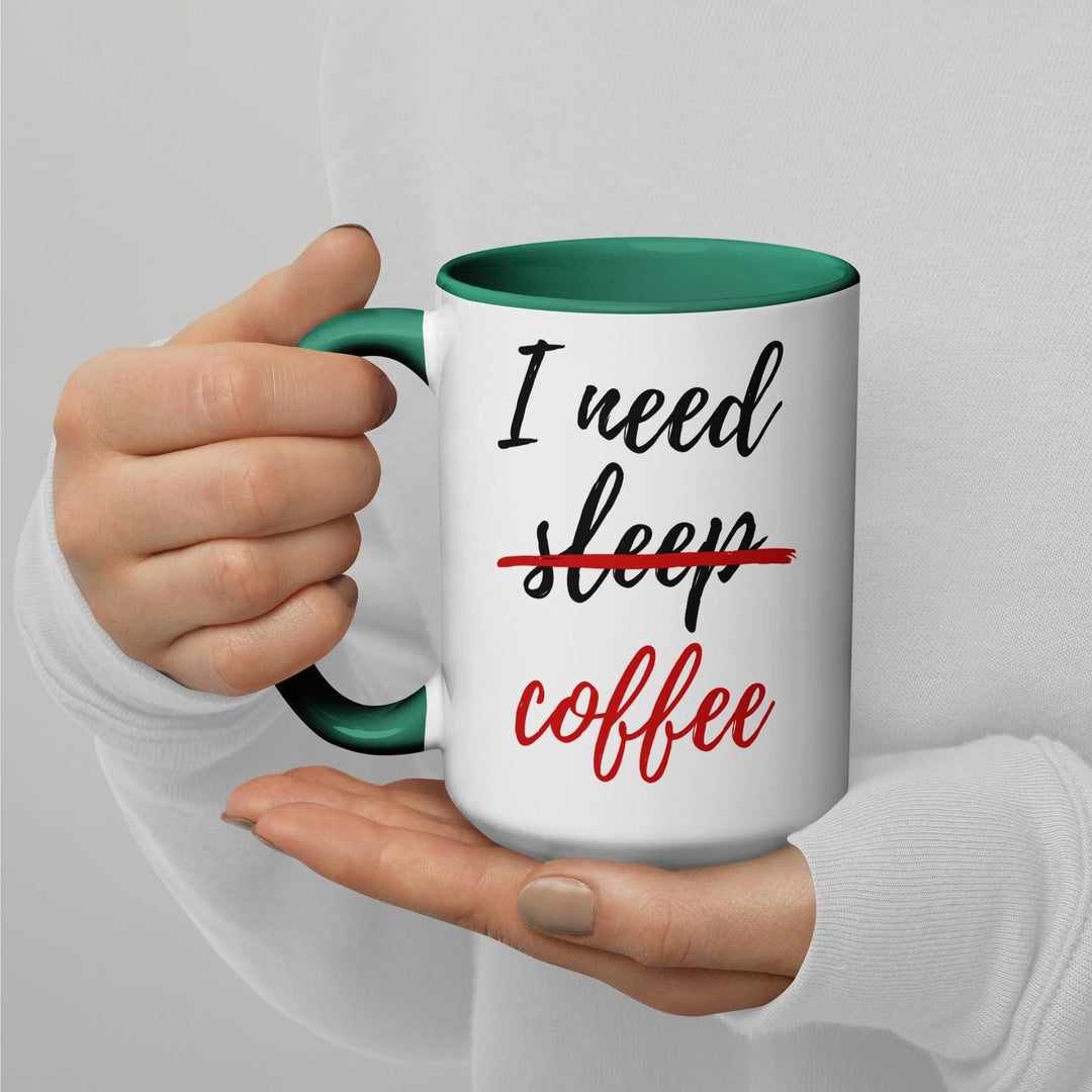 Lisslune | I Need Coffee not Sleep Mug with Colored Interior