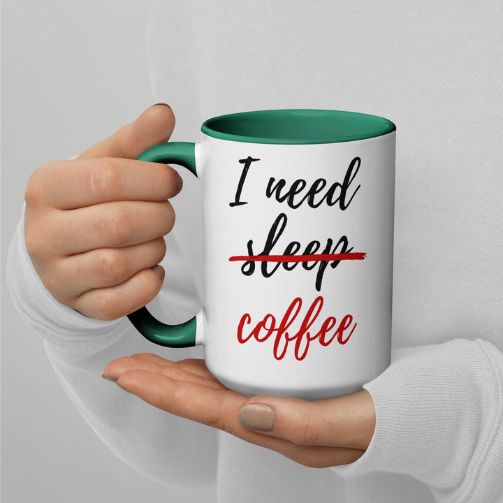 Lisslune | I Need Coffee not Sleep Mug with Colored Interior