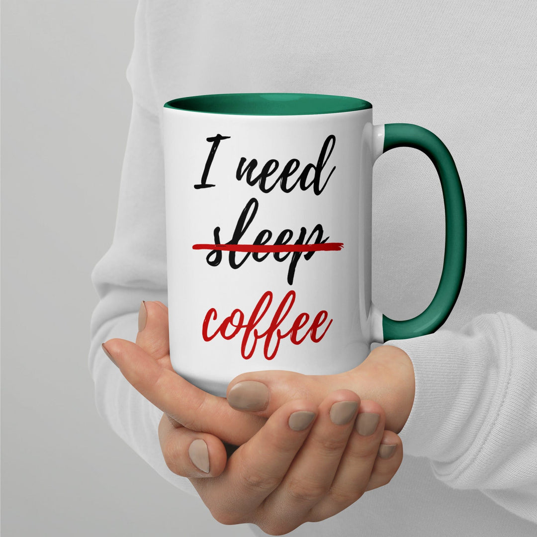 Lisslune | I Need Coffee not Sleep Mug with Colored Interior