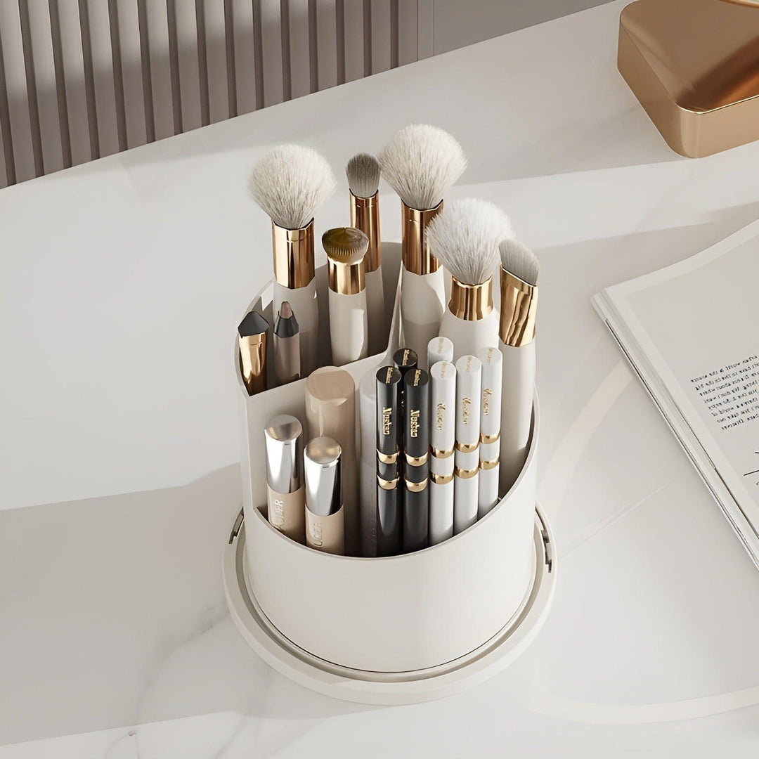 Lisslune | Beauty SpinMate – 360° Rotating Makeup Brush Holder & Cosmetic Organiser with Dustproof Lid