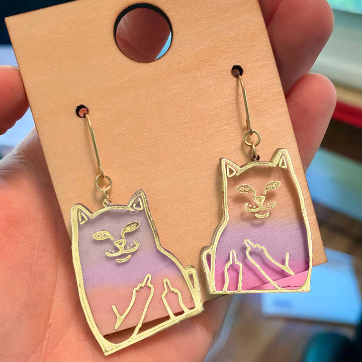 Lisslune | Fun Cat Earrings with Middle Finger