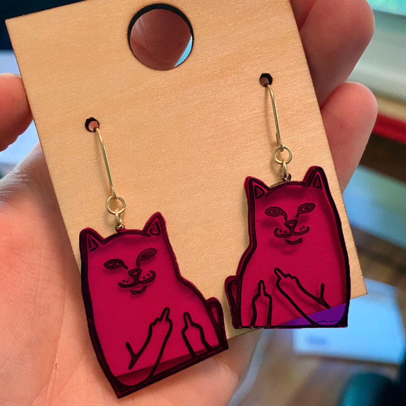 Lisslune | Fun Cat Earrings with Middle Finger