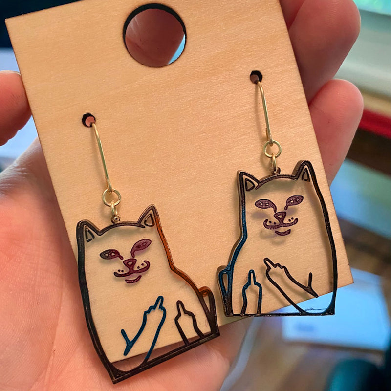 Lisslune | Fun Cat Earrings with Middle Finger