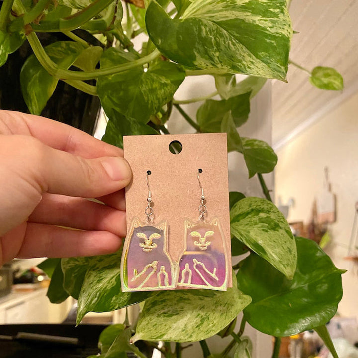 Lisslune | Fun Cat Earrings with Middle Finger
