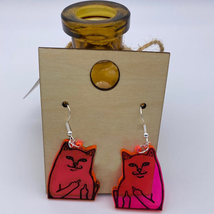 Lisslune | Fun Cat Earrings with Middle Finger