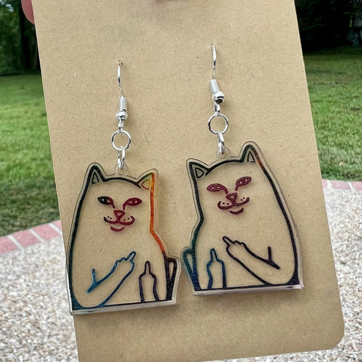 Lisslune | Fun Cat Earrings with Middle Finger
