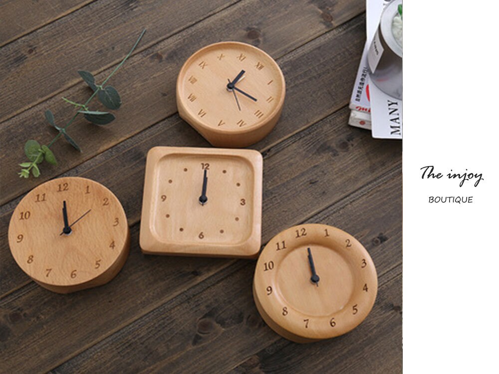 Lisslune | Beech Wood Alarm Clock Small, No Screen Minimalist Desk Clock, Nightstand Clock, Gift for Him