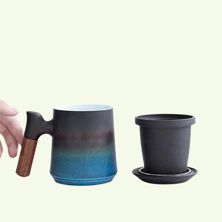 Lisslune | Japanese Ceramic Tea Mug Set with Tea Strainer and Lid, Handmade